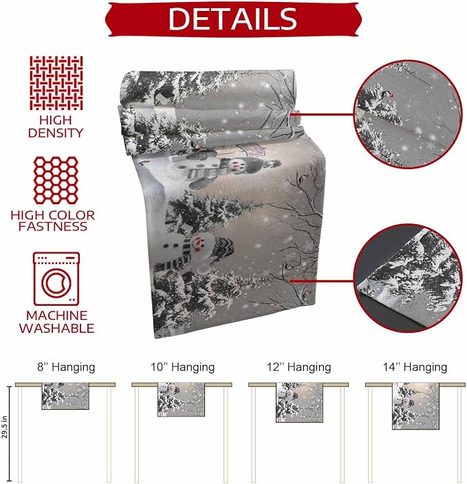 Christmas Snowman Short Table Runners 36 Inches, Cotton Linen Fabric Snowflake - Image 8