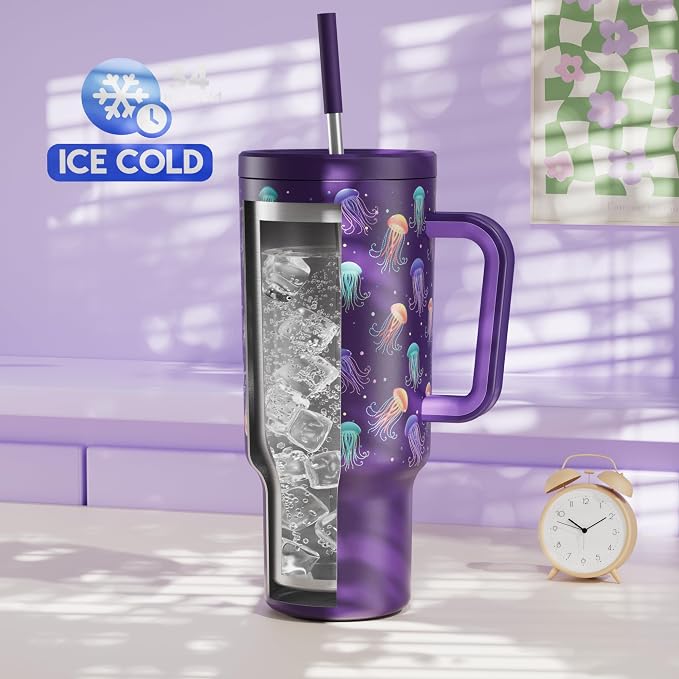 Meoky 40 oz Tumbler with Handle and Straw: Glow in the Dark Tumbler with Lid - Image 2