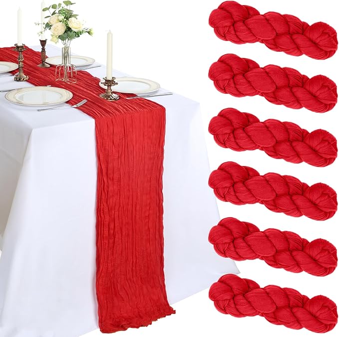 6 Pack 10Ft Red Cheesecloth Table Runner 23 x 120 Inch | Gauze Rustic Boho by CKIKU