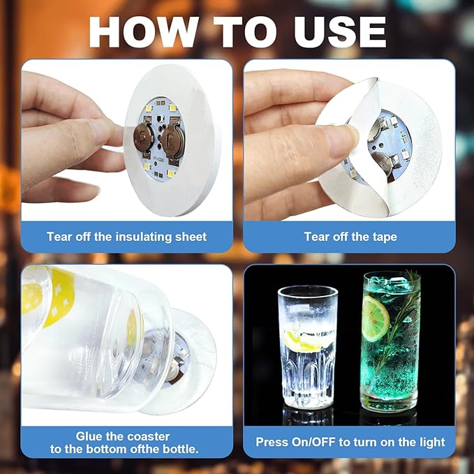 12 pcs LED Coaster, Bottle Lights for Liquor Bottles, Sticker Lights for Wine Liquor Bottle, Club, Bar, Party