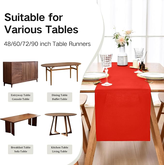 Farmhouse Red Table Runner Dining Table Runners 60 Inches Long Coffee Table - Image 5