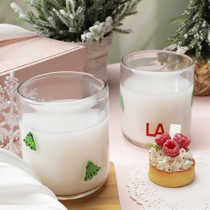 Icon Juice Glasses, 14oz Stemless Wine Drinking Juice Glass Cup for Valentine Party Supplies Gift(2 Pcs,Christmas Fa La)
