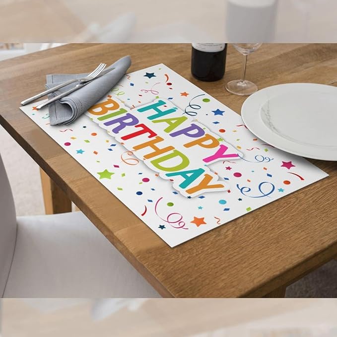 Happy Birthday Placemats Set of 4 Washable Table Place Mats for Dining Kitchen Party Decor