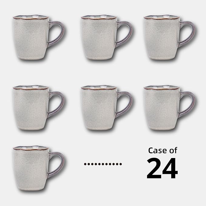 Organic Shape Highland Ceramic Mug, 24pcs 12oz Handmade Reactive Glaze Stoneware Coffee Mug with Wavy Edge, for Kitchen, Microwave & Dishwasher Safe, Scratch Resistant-grey