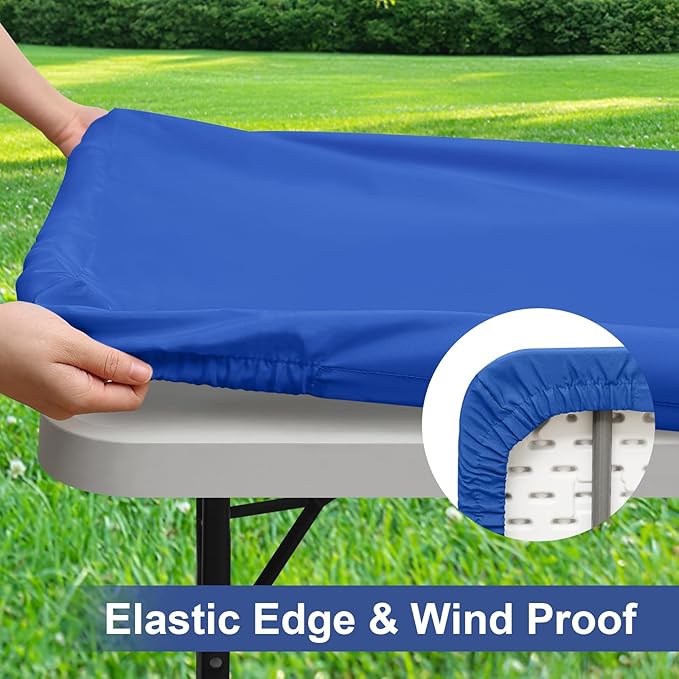 homing 2 Pack Rectangle Table Cloth, Elastic Fitted Fabric Tablecloth Fits for 4 Foot Folding Tables, Washable Table Cover for Picnic, Camping, Indoor & Outdoor (Blue, 30" x 48")
