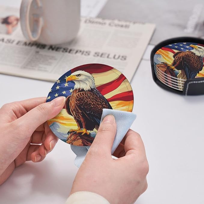 Eagle Stars Stripes Flag Leather Coasters Set of 6 - Image 5