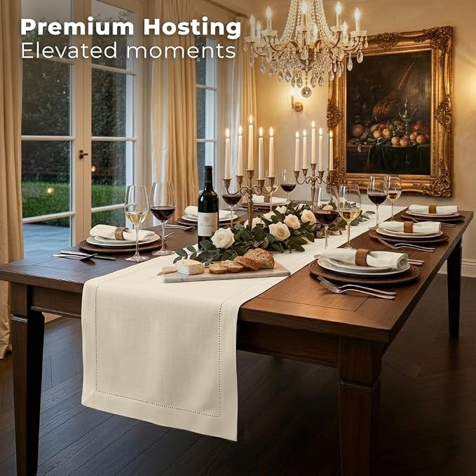 Signature Linen™ by D'Moksha Ivory Table Runner 108 Inches Long, 100% Pure Linen - Image 3