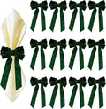 Dark Green Velvet Bow Napkin Rings Set of 12 - Luxury Soft Velvet Napkin Holders, Elegant Bow Design for Christmas Holiday Dinner Wedding Party Table Decor