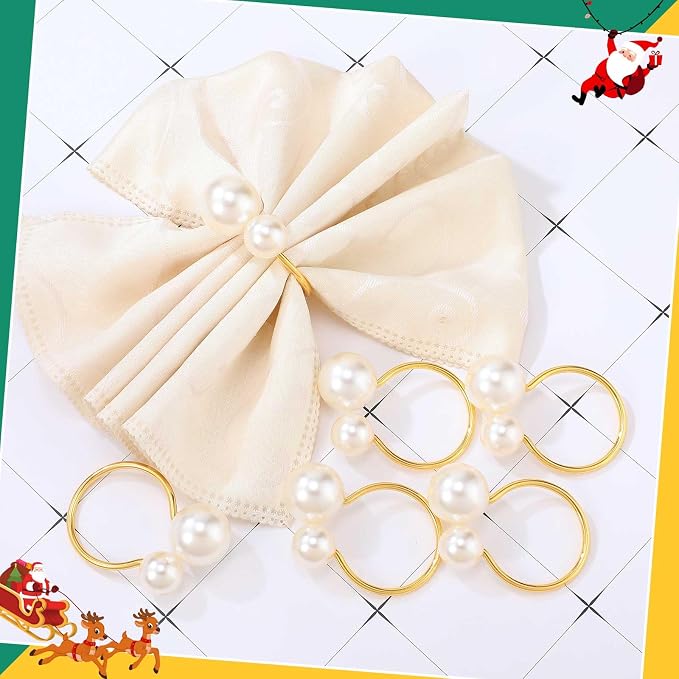 Sliner 48 Pcs Pearl Napkin Rings - Image 3