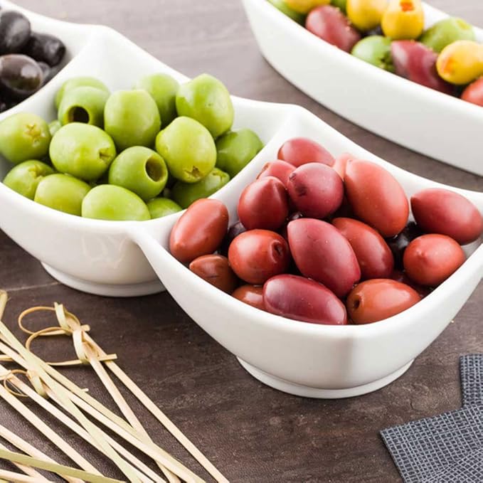 Restaurantware 24 Ounce Porcelain Condiment Tray 1 Square Compartment Snack Dish - Serve Hors D'oeuvres Dips or Condiments For Parties or Buffets White Porcelain 4 Piece Appetizer Server