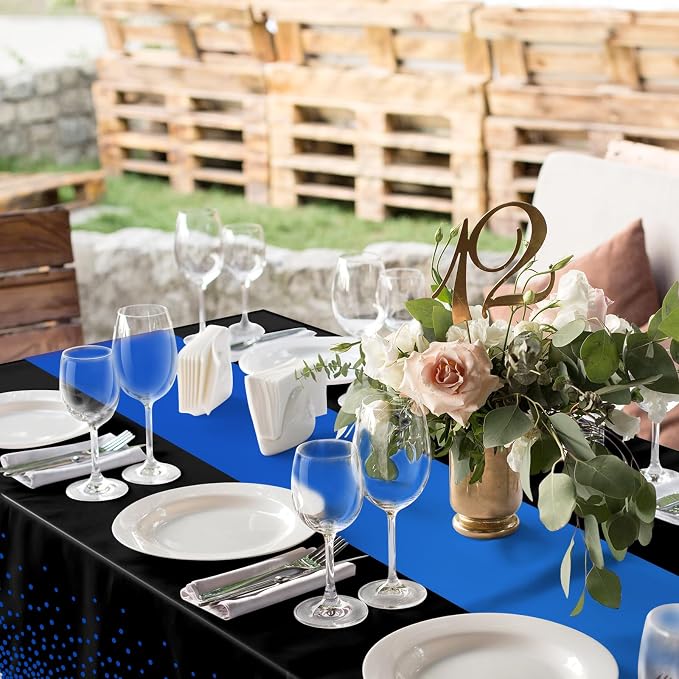 MASHAN 6Pcs Black and Blue Tablecloth Party Decorations, Plastic Black Table - Image 5