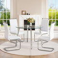 42" Round Glass Dining Table Set for 4,Modern Breakfast Table Set for 4 with Silver Chrome Legs,Space Saving Kitchen Table and White Chairs for Apartment,Easy Assembly