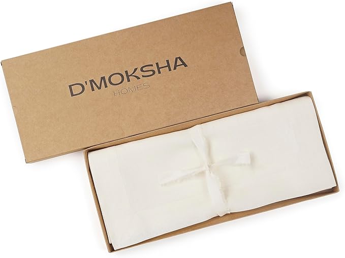 D'Moksha Homes Linen Ivory Table Runner 90 Inches Long - 100% Pure Linen 14 x 90 Inch Table Runner for Dining, Valentines, Spring, Easter - Machine Washable
