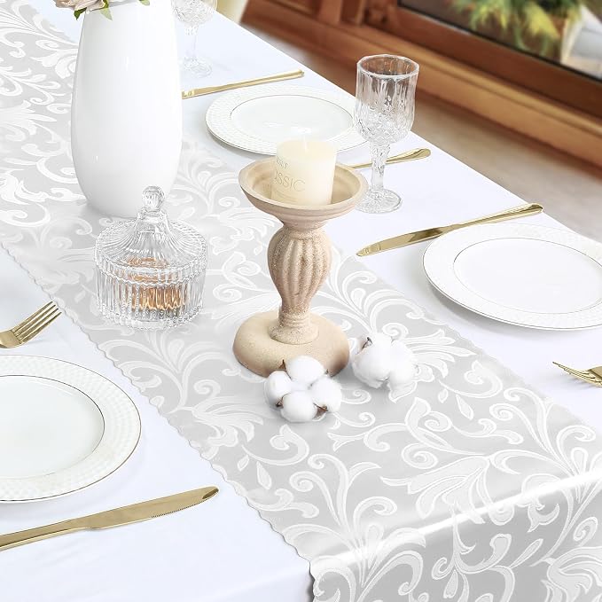 White Satin Table Runner 12 x 108 Inch, 2 Pack | Bright Smooth Damask, Silky - Image 4