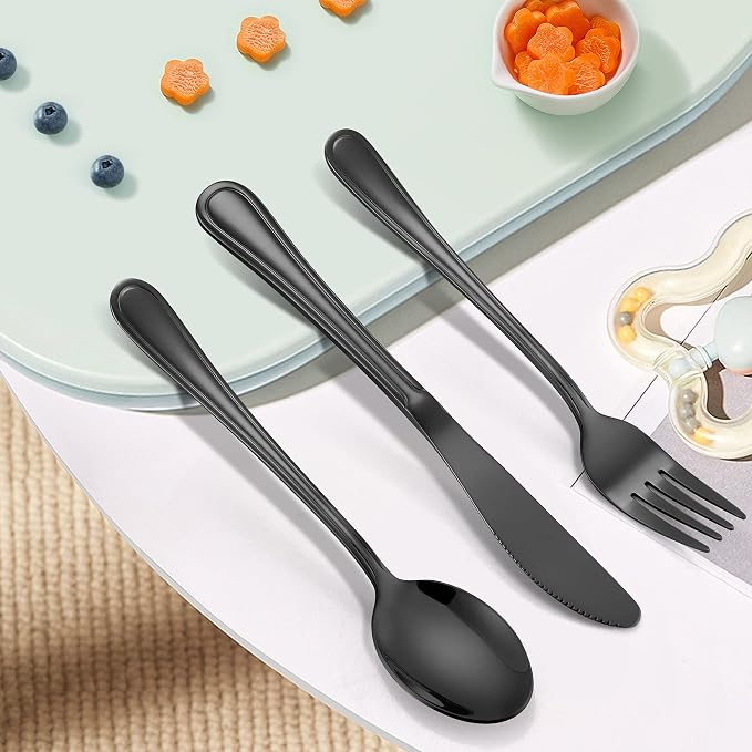 LIANYU 12-Piece Black Kids Silverware Set, Stainless Steel Toddler Utensils - Image 4