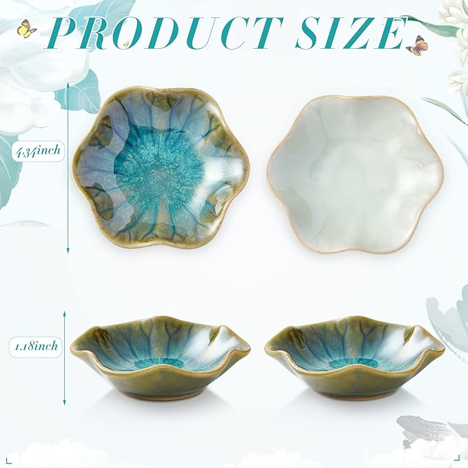meekoo 2 Pcs Trinket Dishes for Jewelry Lotus Leaf Shape Ceramic Ring Holder Jewelry Tray Bowl Woman Gift for Mom Sister(Green)