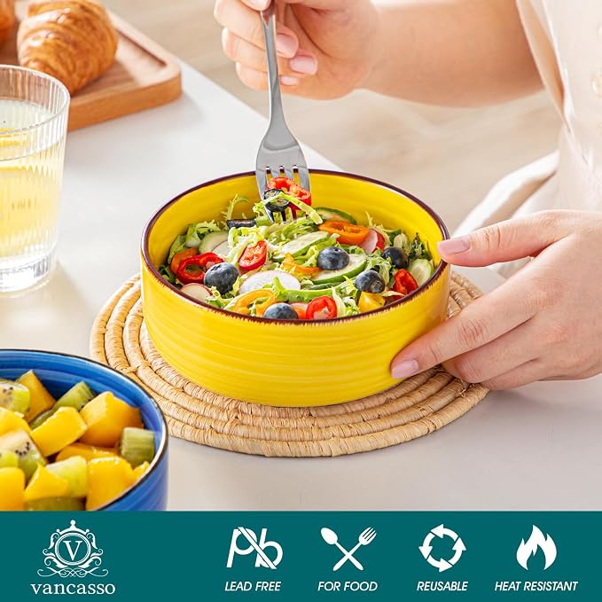 vancasso Bonita Cereal Bowls Set of 6, 24 OZ Ceramic Bowls - Image 3
