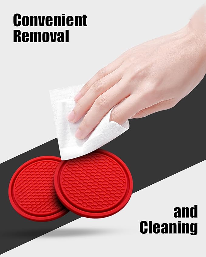4 Pack Car Cup Coasters, Universal Non-Slip Silicone Cup Holder Inserts, Car Interior Accessories, Red