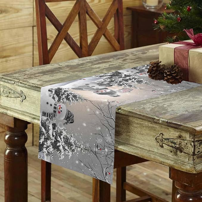 Christmas Snowman Table Runners 60 Inches Long, Cotton Linen Fabric Snowflake - Image 3