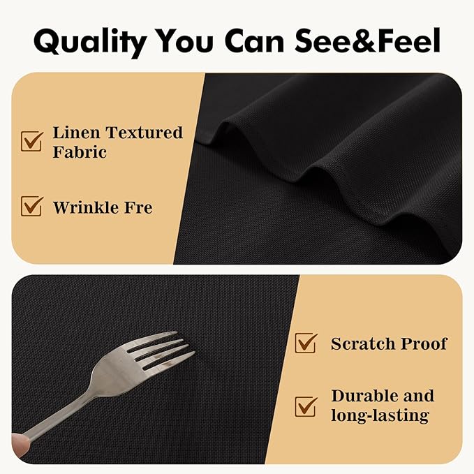 JIUZHEN Round Tablecloth Linen Textured Wrinkle Stain Resistant Farmhouse Table Cloth Decorative Fabric for Kitchen, Dining, Party, Wedding,Outdoor Use,108 Inch Round,Black