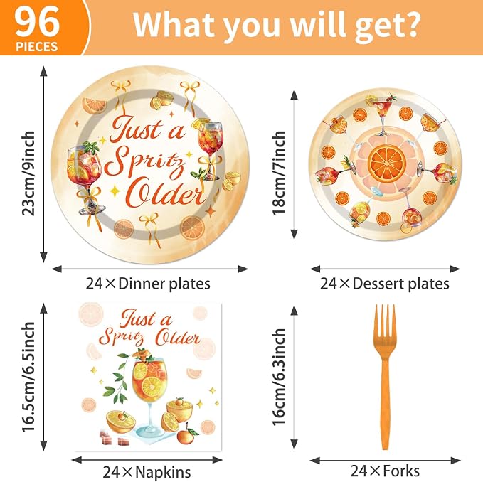EUOYUFO 96Pcs Aperol Sprit Party Decorations Tableware Set Just A Spirity Older - Image 2
