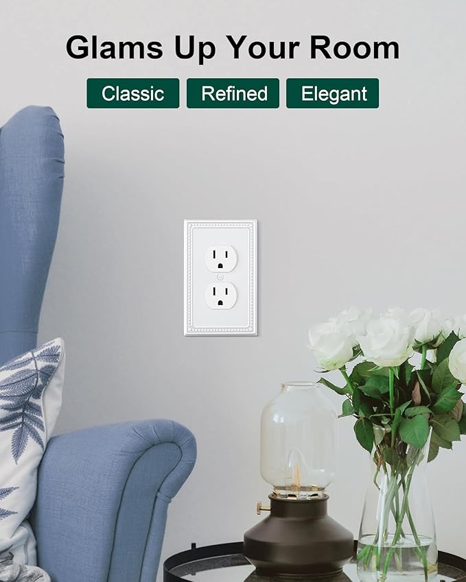 4-Pack Single Toggle Light Switch Cover Plate, Pearls Decorative Switch Plate Covers, Pure White 1 Gang Metal Wall Plate, Corrosion Resistant