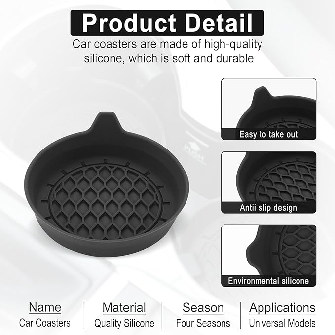 Car Cup Holder Coaster, Silicone Cup Holder Insert, Universal Non-Slip Cup - Image 4