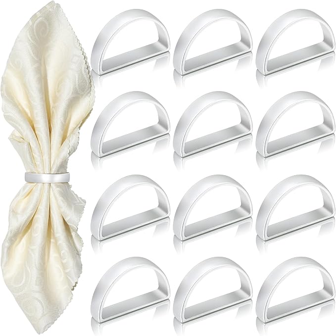KPOSIYA Napkin Rings Set of 20, Metal Silver Napkin Rings Bulk for Table Settings, D-Shape Napkin Holders Rings for Dinner Table Decor, Easter, Fall,Thanksgiving, Christmas, Party,（Silver 20 pcs）