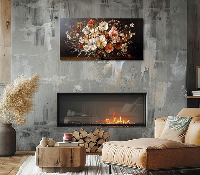 ADJUVANT Wall Art Vintage Floral Bouquet in Vase 48"L x 24"W, Flowers Canvas Painting Botanic Artwork Retro Blossoms Prints Graceful Floral Wall Decor for Living Room Bedroom Dining Room Home Office