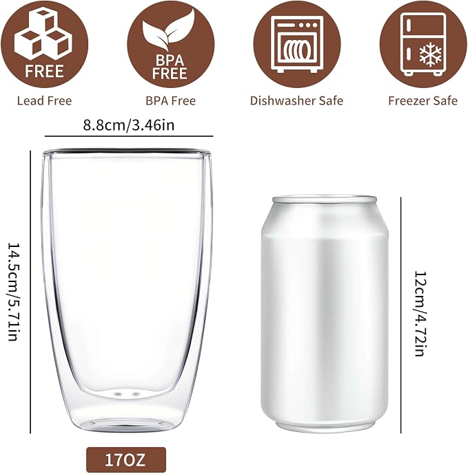 DOPUDO 17oz Double Wall Glass Coffee Mugs Set of 48, Insulated Coffee Mug - Image 2
