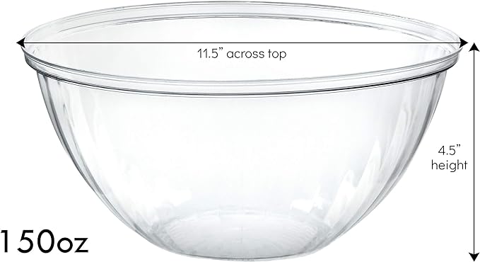 Reusable 150 Ounce Round Crystal Clear Plastic Bowls - Image 2