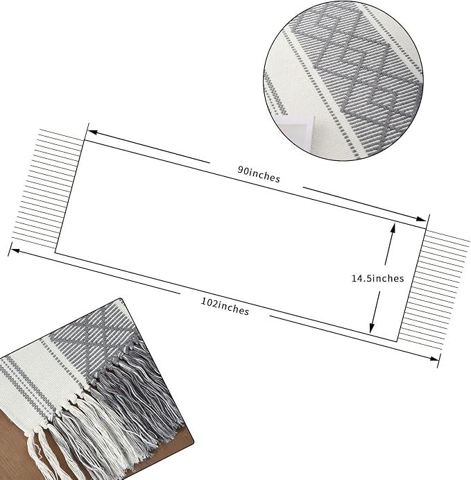 Woven Table Runners Farmhouse Style, Boho Table Runners 90 inches Long - Image 2