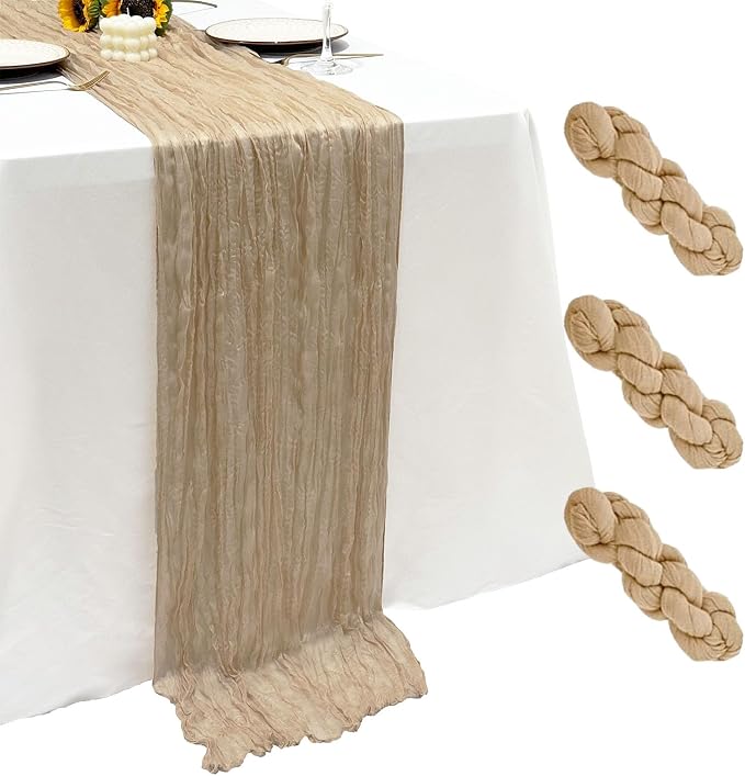 3Pack Beige Cheese Cloth Table Runner, 17 x 108 inch Beige Table Runners | by Seveups