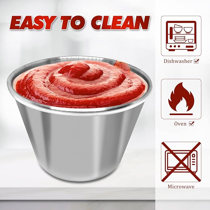 DJZZ 100 Pcs Metal Sauce Cups 2.5oz Ramekins, Stainless Steel Dipping Sauce Cups Metal Condiment Container Reusable Round Butter Dressing Restaurant Small Bowls (100)