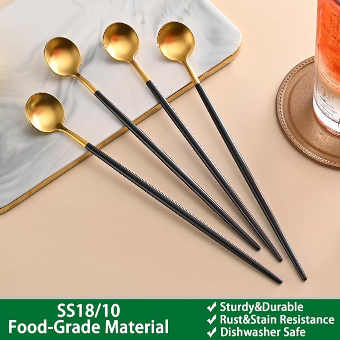 DEHOV 4 PCs 9 Inches Brush Gold Stainless Steel 304 Iced Tea Spoons - Image 3