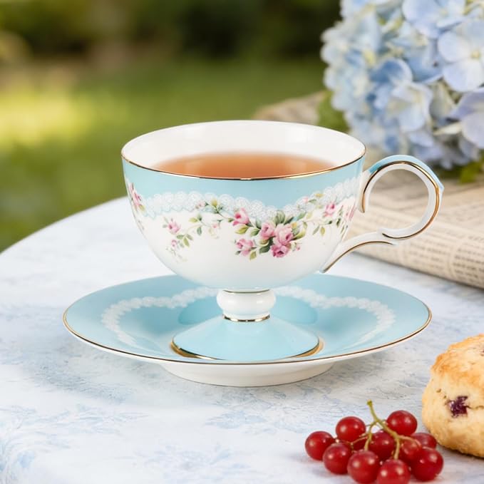 KAMMAK Tea Cups Set of 2, Ceramic Floral Pattern Demitasse Cup | Porcelain - Image 4
