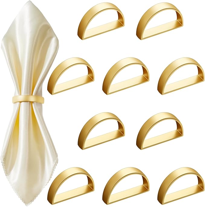 20 Pcs Stainless Steel Napkin Rings Valentine's Day Metal Napkin Ring Holders Modern Serviette Buckles Metallic Adornment for Table Kitchen Dinner Party Wedding (Matte Gold Semicircle)