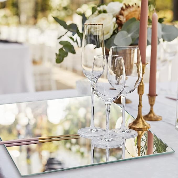 Mirror Centerpieces for Tables, 12" Square, Set of Glass Mirror Table Centerpieces with Non-Slip Foot, Candle Plate for Wedding Decorations, Parties, Christmas, 2mm Thick