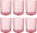 Pink Ribbed Drinking Glasses Set of 6, 8.5oz Vintage Highball Tumblers by Vintacicle