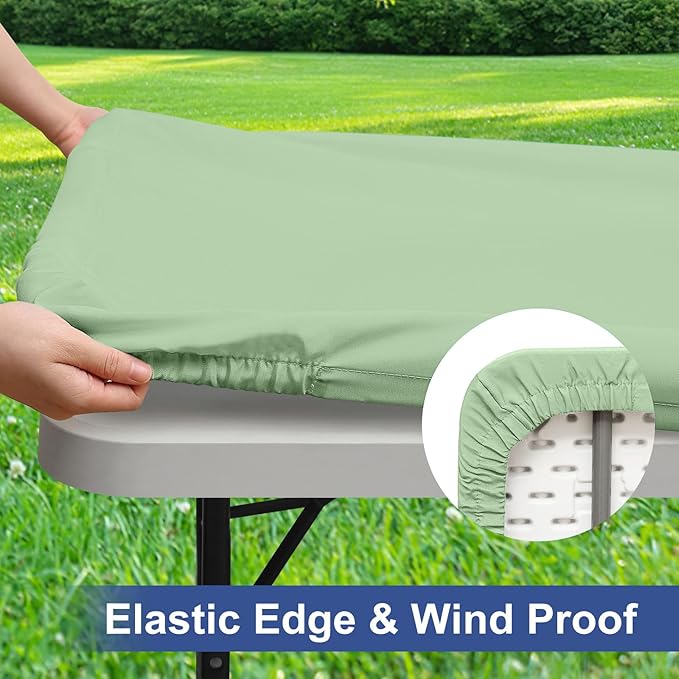 homing 2 Pack Rectangle Table Cloth, Elastic Fitted Fabric Tablecloth Fits for 4 Foot Folding Tables, Washable Table Cover for Picnic, Camping, Indoor & Outdoor (Green, 24" x 48")