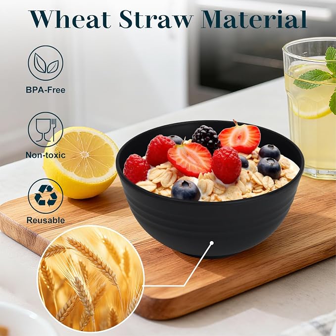 Cereal Bowls 26 OZ, Unbreakable Wheat Straw Bowl 8 PCS, Reusable Plastic Bowl - Image 3