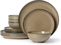 Ceramic Dinnerware 12 Pieces Dinnerware Sets Cereal Bowls Reactive Change Glaze Dish Sets, Modern Stoneware Dishe