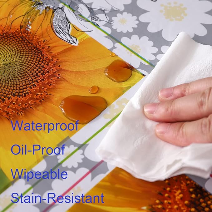 Walrus Round Vinyl Fitted Tablecloth with Flannel Backing Elastic Edge Design Table Cover Waterproof Oil-Proof PVC Table Cloth Stain-Resistant Best for 45"-56" Round