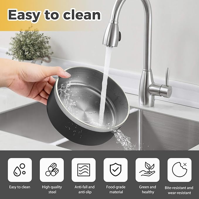 Stainless Steel Dog Bowls - Metal Dog Dish for Large Dogs, Insulated, Non Slip, Easy to Clean, 40oz, Black