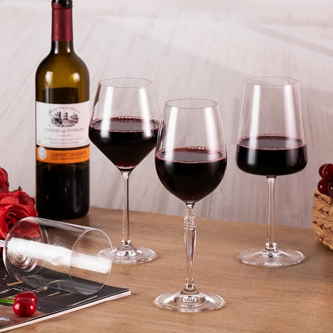 KAMMAK Wine Glasses Set of 2, 15 oz Hand Blown Crystal Bordeaux Wine Glasses, Thin Rim & Long Stem, Perfect for Red & White, Daily Use, Wedding Anniversary or Birthday Gift with Gift Box, S83BG45