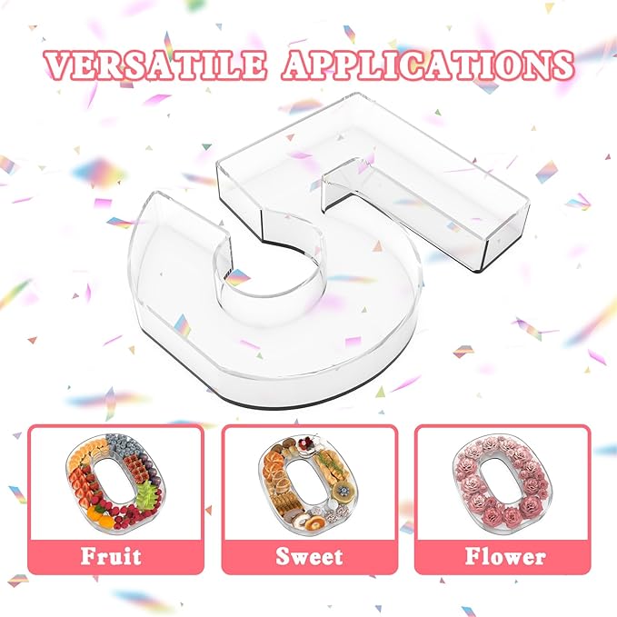11" Acrylic Number Charcuterie Tray, Fillable Number Charcuterie Box for Food, Reusable Serving Cake Candy Dish Display Tray for Birthday Anniversary Party Decoration (Number 5)