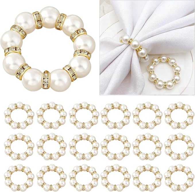 50Pcs Pearl Napkin Rings, Imitation Pearl Ring Napkin Wedding Beaded White | by Unknown