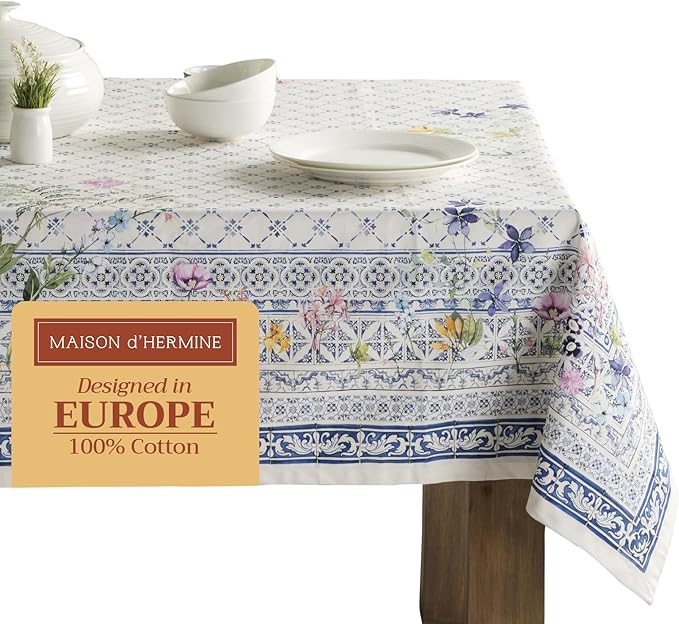 Maison d' Hermine Table Cloth Rectangle Table 100% Cotton 70 x 90 Inches Tablecloth Reusable Decorative for Dining Room Farmhouse Home Valentines Day Decorations Spring Summer - Faience