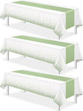 3Pcs White and Sage Green Tablecloth Decorations, Plastic White Table Cloth by MASHAN