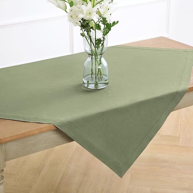 Solino Home Linen Square Tablecloth 52 x 52 Inch - 100% Pure Linen Oil Green Table Throw - Fete, Machine Washable Table Cloth for Spring, St Patricks Day, Easter